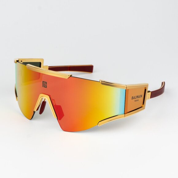 Balmain Women Sunglasses Titanium Gold Red Brown Mirror Mask FLECHE BPS-138C-141 - Picture 4 of 13